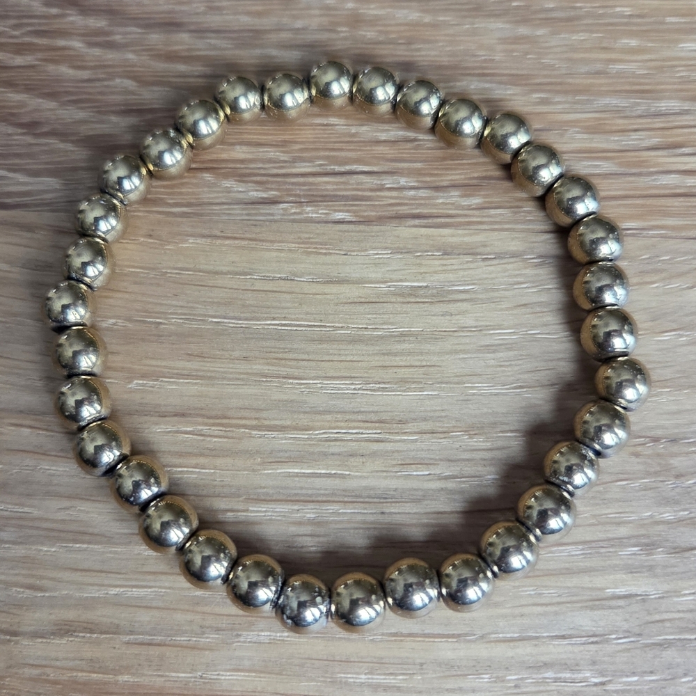 Gold Hematite Beads Bracelet, Stretch, Hand Crafted - Picture 3 of 11